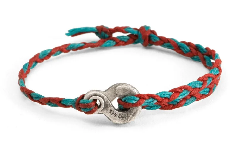 women's tribal bracelets-#135 - Men’s bracelet Canvas Double Hook red turquoise