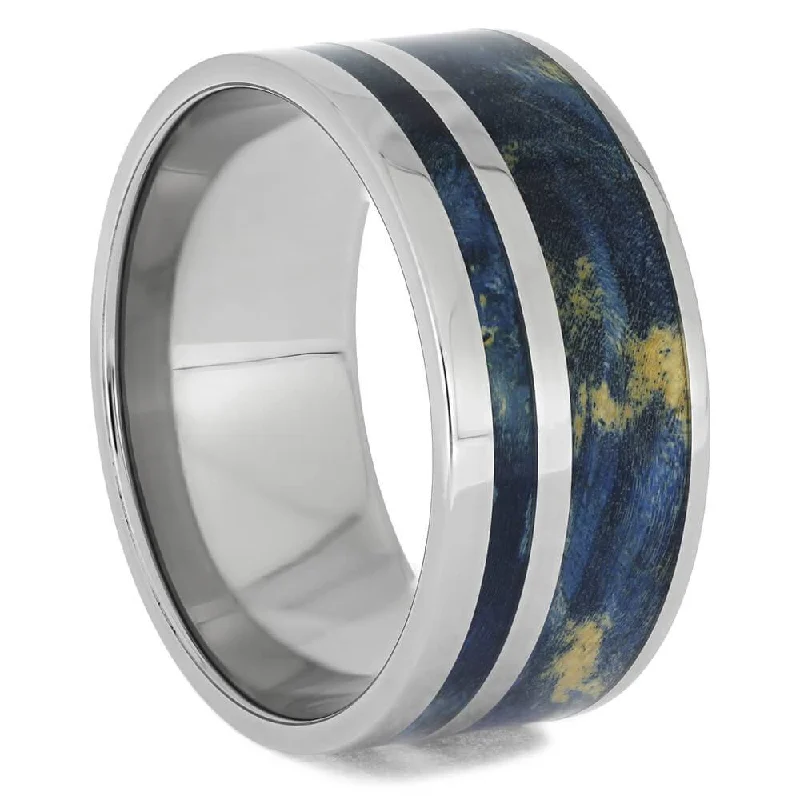 women's small engagement rings-Plus Size Blue Wood Wedding Band