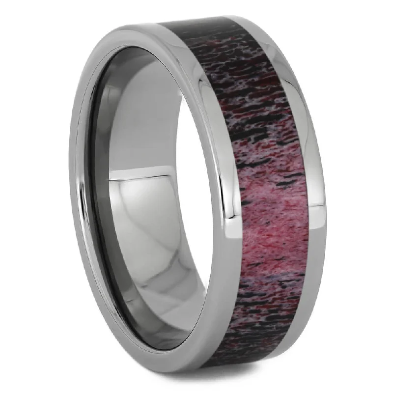 women's birthstone engagement rings-Red Deer Antler Wedding Band in Titanium