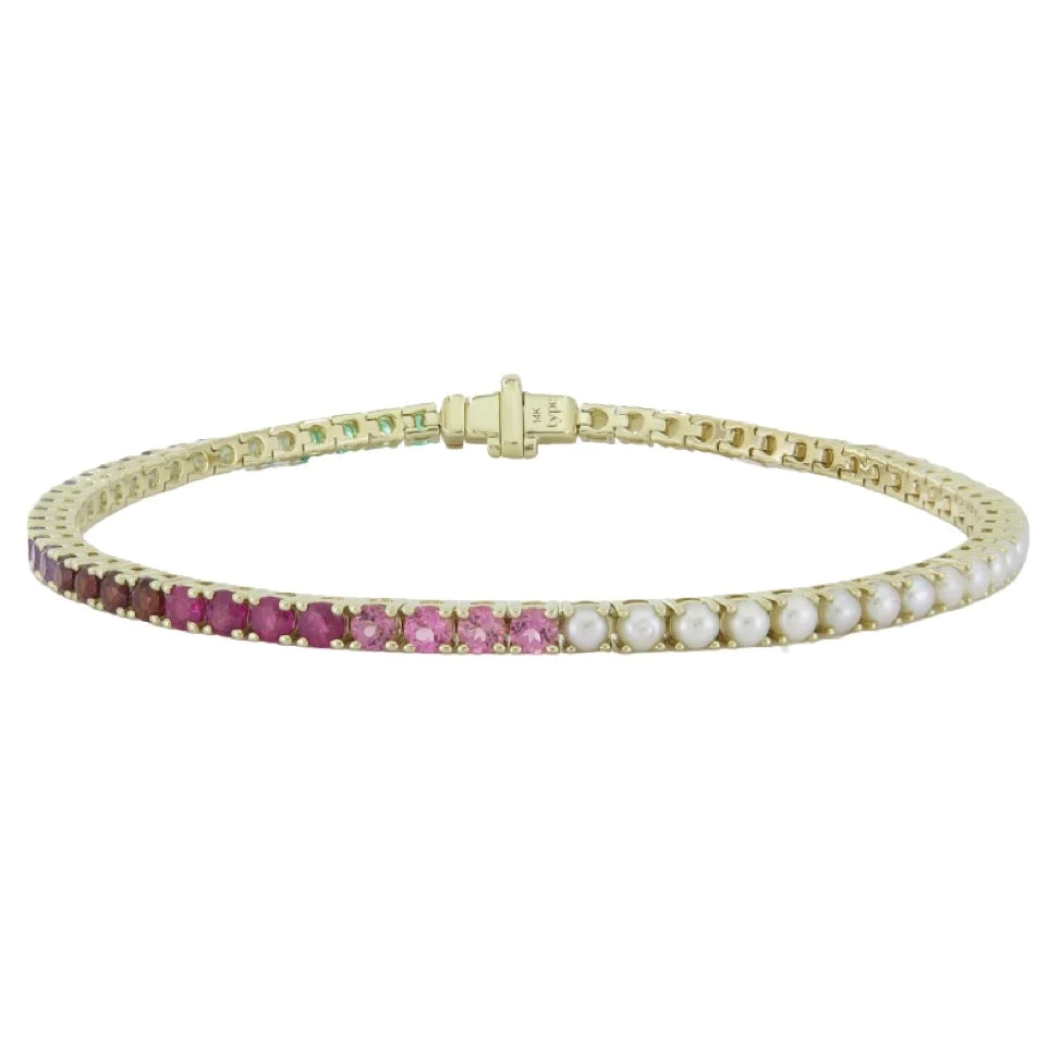 women's gold bracelets-Mini Gemstone & Pearl 50/50 Tennis Bracelet