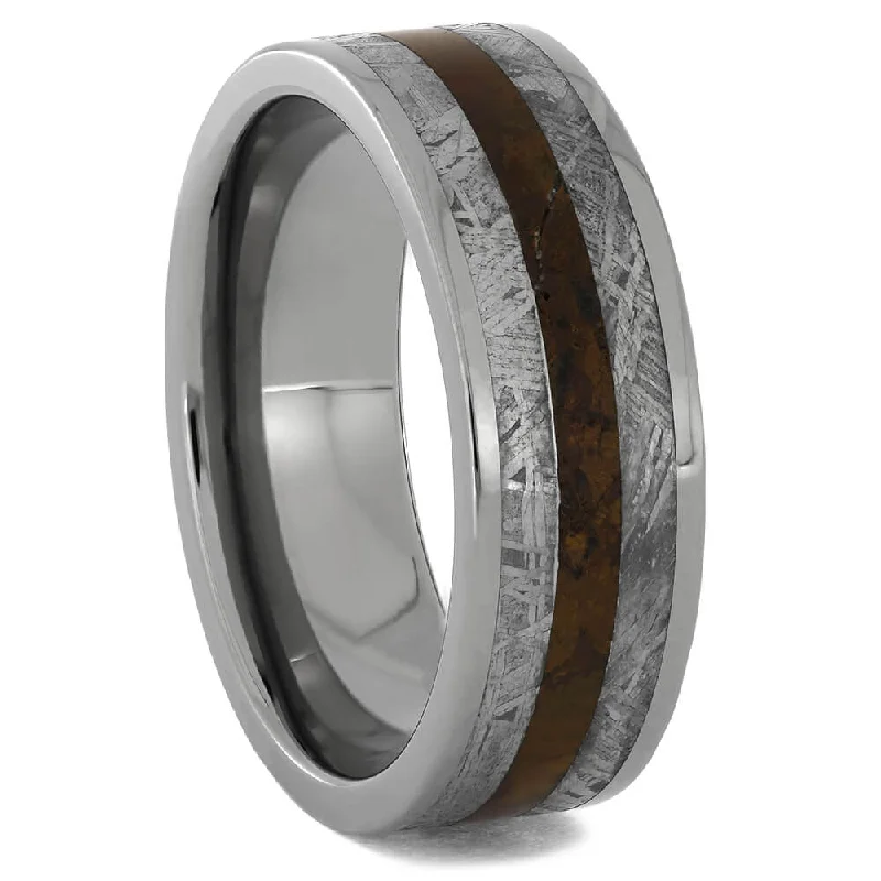 women's wedding set engagement rings-Gibeon Meteorite and Petrified Wood Men's Wedding Band