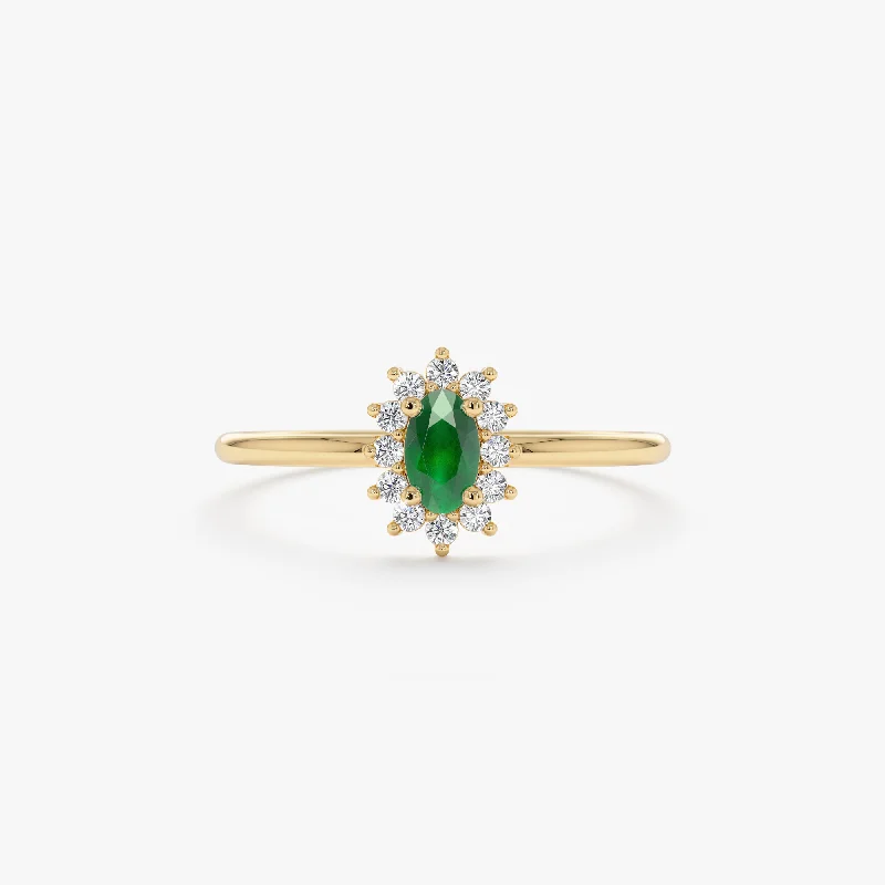 women's cathedral engagement rings-Emerald and Diamond Engagement Ring, Roselyn