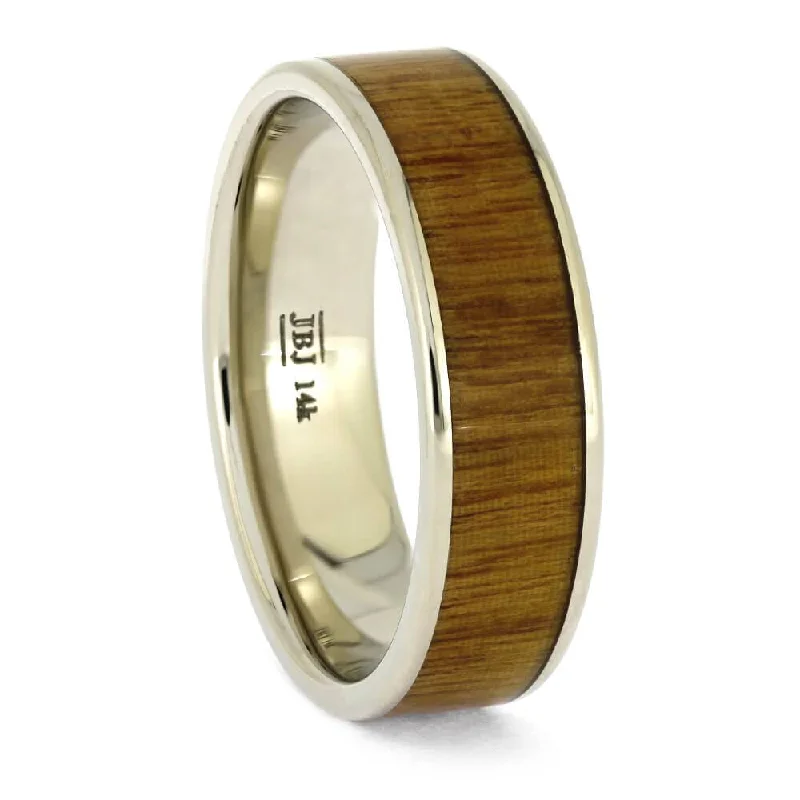 women's matching engagement rings-White Gold & Ipe Wood Wedding Band