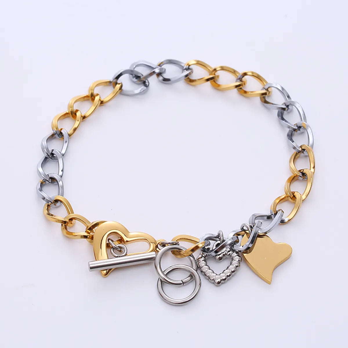 women's personalized bangle bracelets-Fashion Heart Shape Stainless Steel Patchwork Bracelets