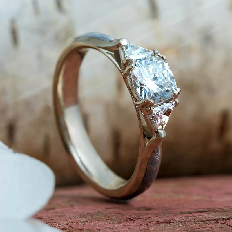 women's delicate engagement rings-Moissanite Engagement Ring with Meteorite and Side Set Diamonds