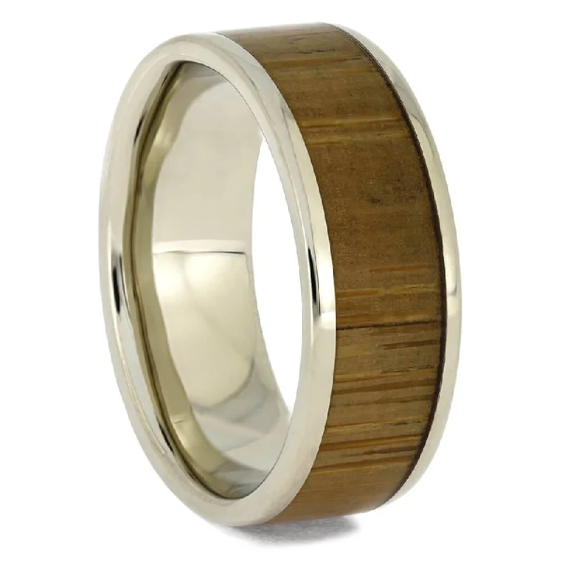 women's affordable engagement rings-White Gold Bamboo Wood Wedding Band