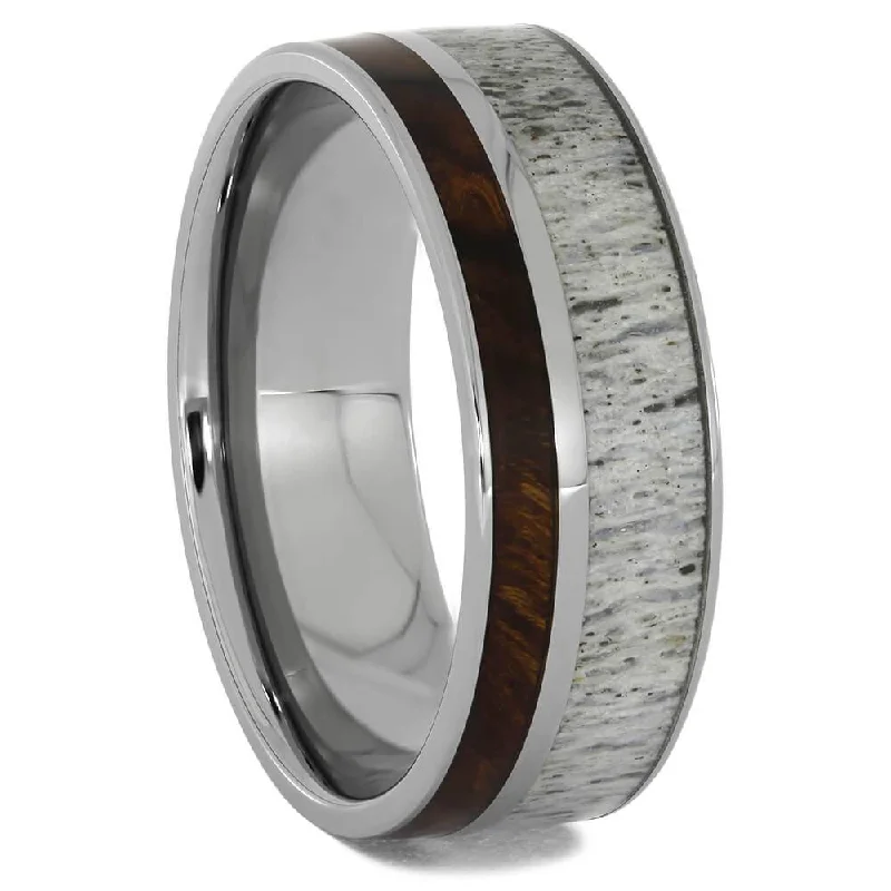 women's wedding set engagement rings-Ironwood and Antler Wedding Band with Titanium