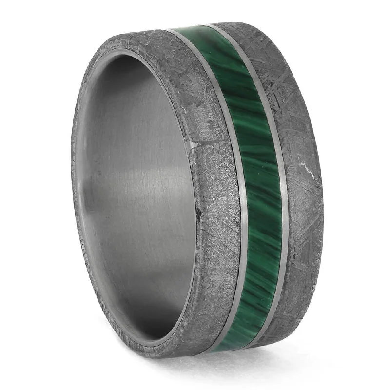 women's engagement rings-Meteorite & Malachite Wedding Band