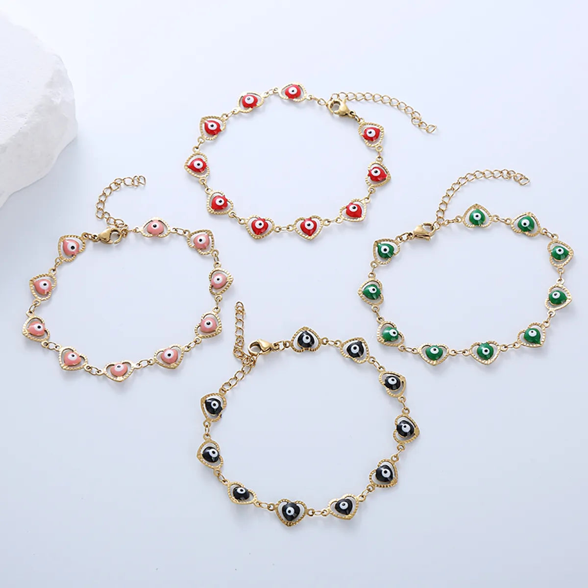 women's trendy bracelets-Ethnic Style Devil's Eye Heart Shape Stainless Steel Enamel Plating 18k Gold Plated Bracelets