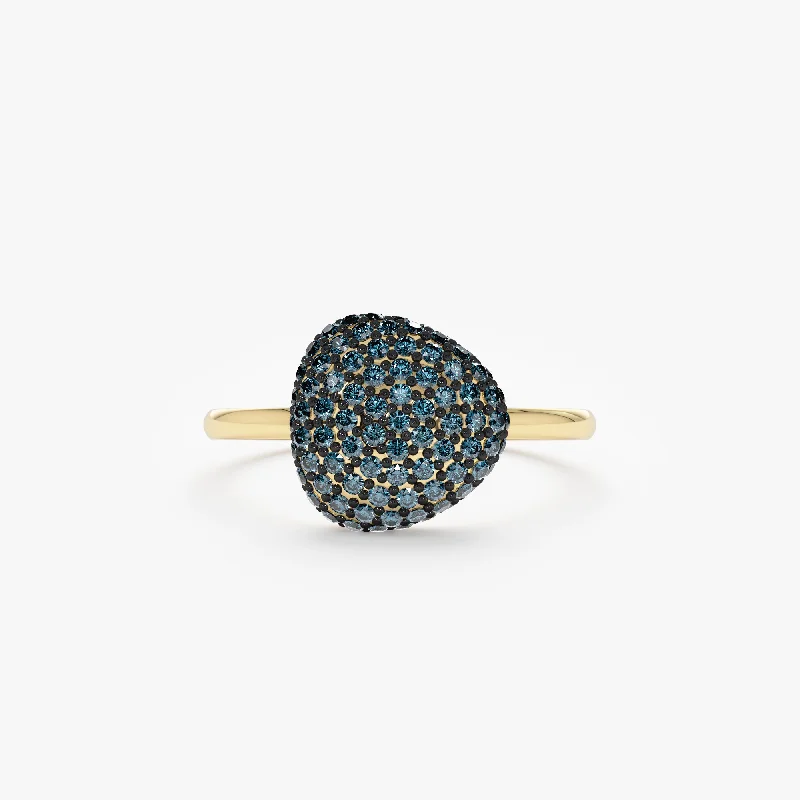 women's elegant engagement rings-Pave Blue Diamond Ring, Holly