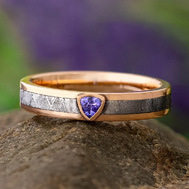 women's sun and moon engagement rings-Trillion Cut Tanzanite Engagement Ring or Wedding Band