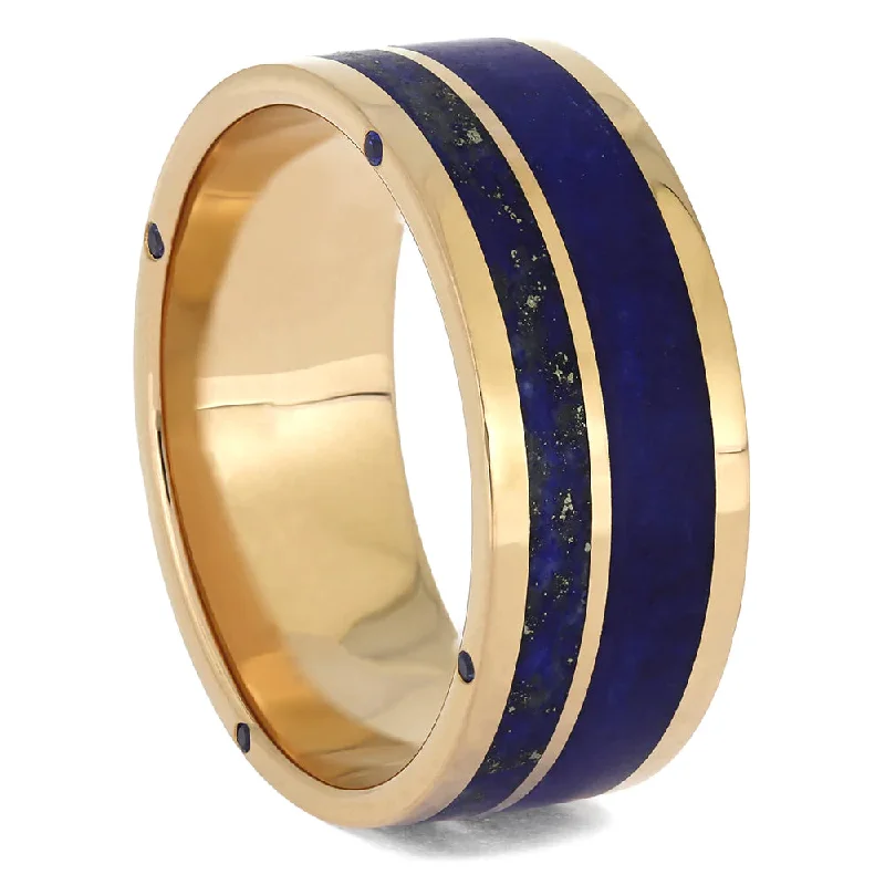 women's simple engagement rings-Rose Gold Wedding Band with Lapis Lazuli and Sapphires