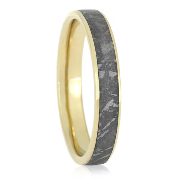 women's minimalist engagement rings-Solid Gold Meteorite Men's Wedding Band