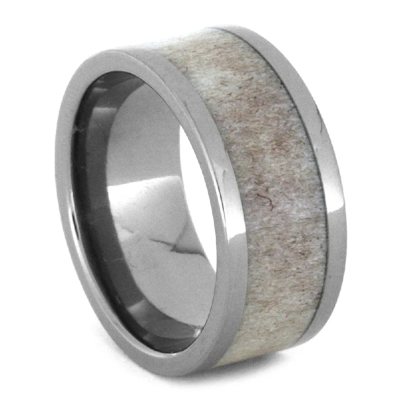 women's rustic engagement rings-Deer Antler Wedding Band in Titanium