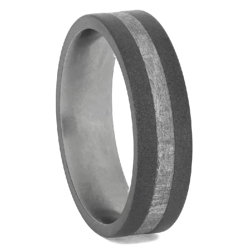 women's classic engagement rings-Meteorite Wedding Band with Sandblasted Titanium