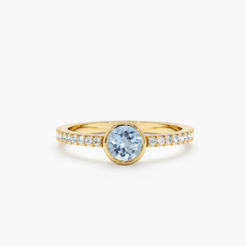 women's classic solitaire engagement rings-Diamond and Aquamarine Engagement Ring, Nova