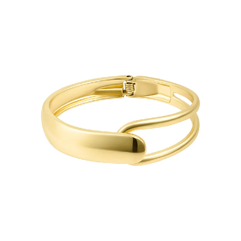 women's winter bracelets-Gold Plated Overlapping Open Cuff