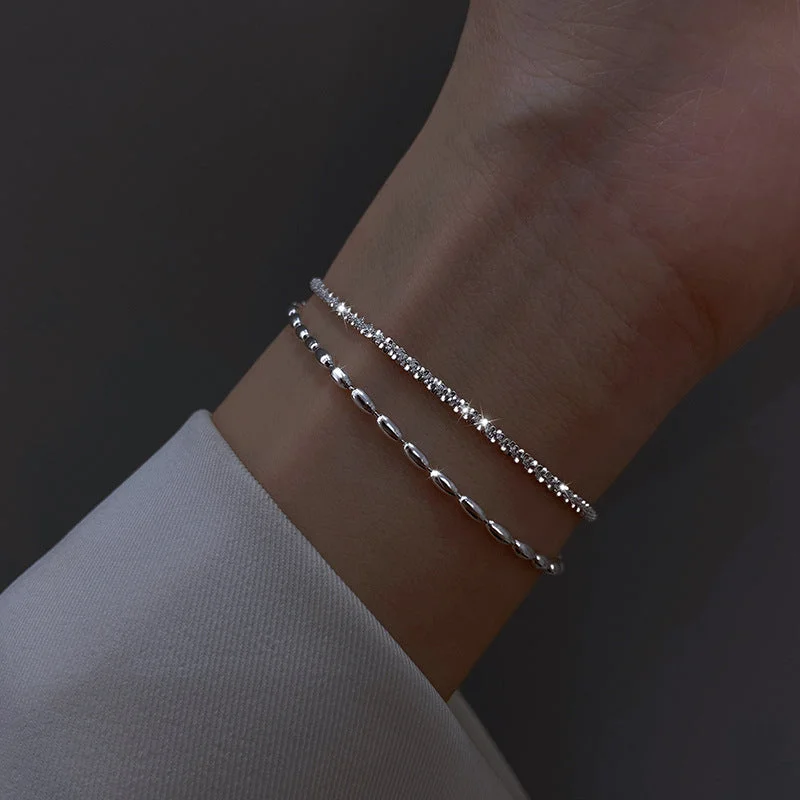 Rice Grain Double-Layer Bracelet Silver