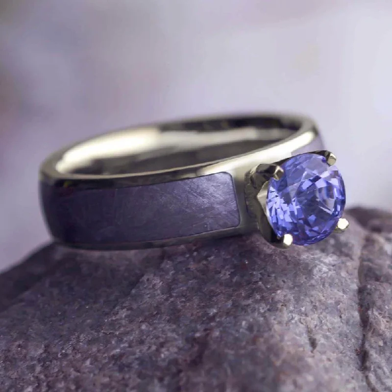 women's eco-friendly engagement rings-Meteorite Engagement Ring With Solitaire Tanzanite