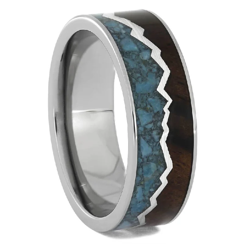 women's silver engagement rings-Ebony Wood & Turquoise Mountain Wedding Band