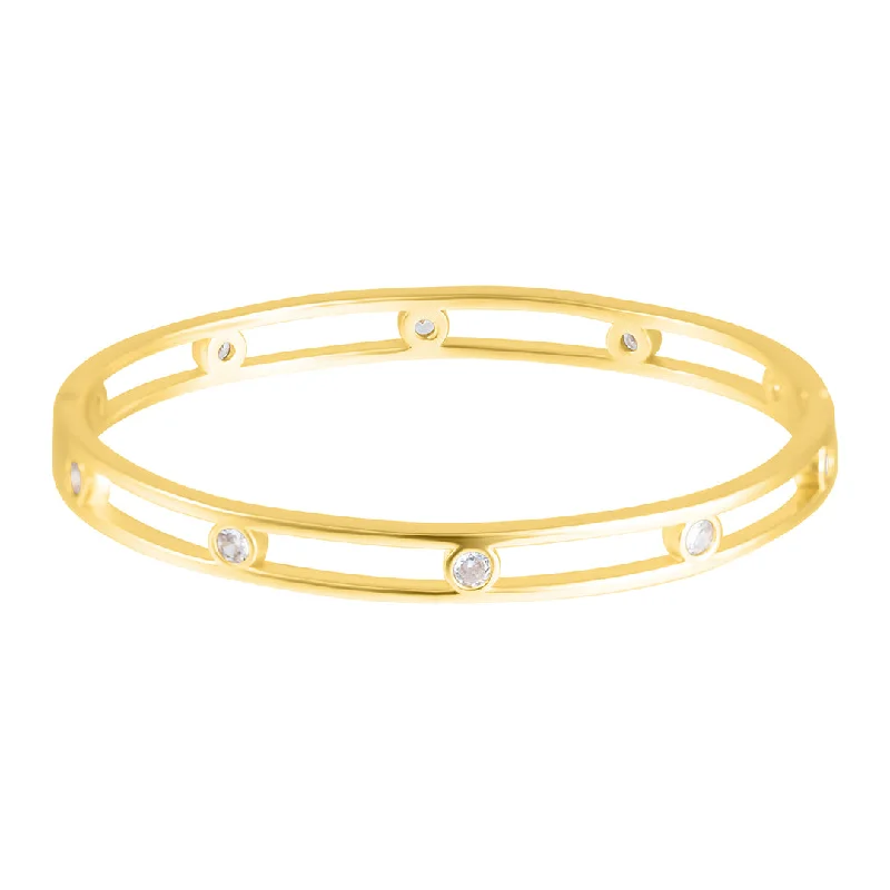 women's wedding bracelets-14k Gold Plated Studded CZ Bangle Bracelet