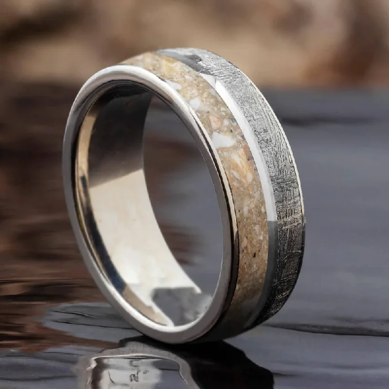 women's birthstone rings-Cremation Memorial Ring With Meteorite