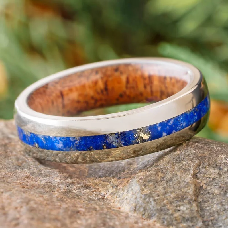 women's vintage rings-Mesquite Wood and Lapis Lazuli Wedding Band