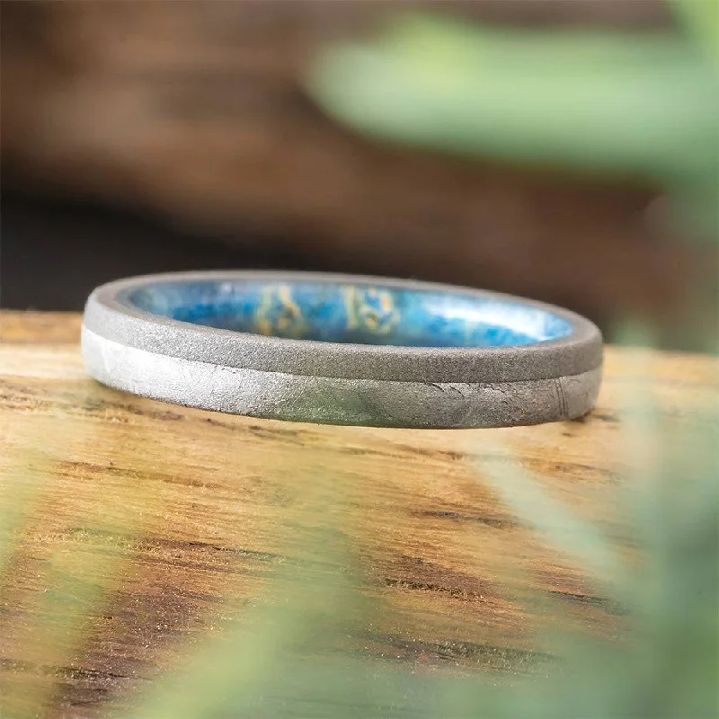 women's engagement rings-Meteorite and Blue Wood Wedding Band for Women