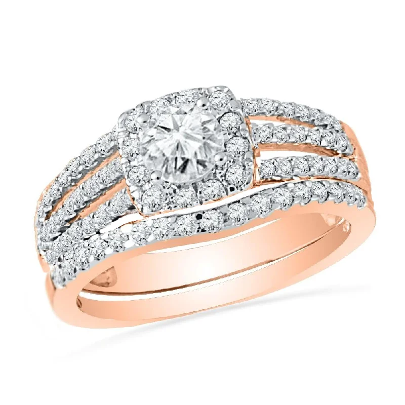 women's baguette engagement rings-1 Carat TW Halo Diamond Engagement Ring With Matching Band