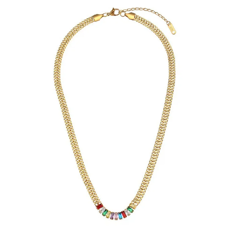 Colorful Crystals Necklace Gold