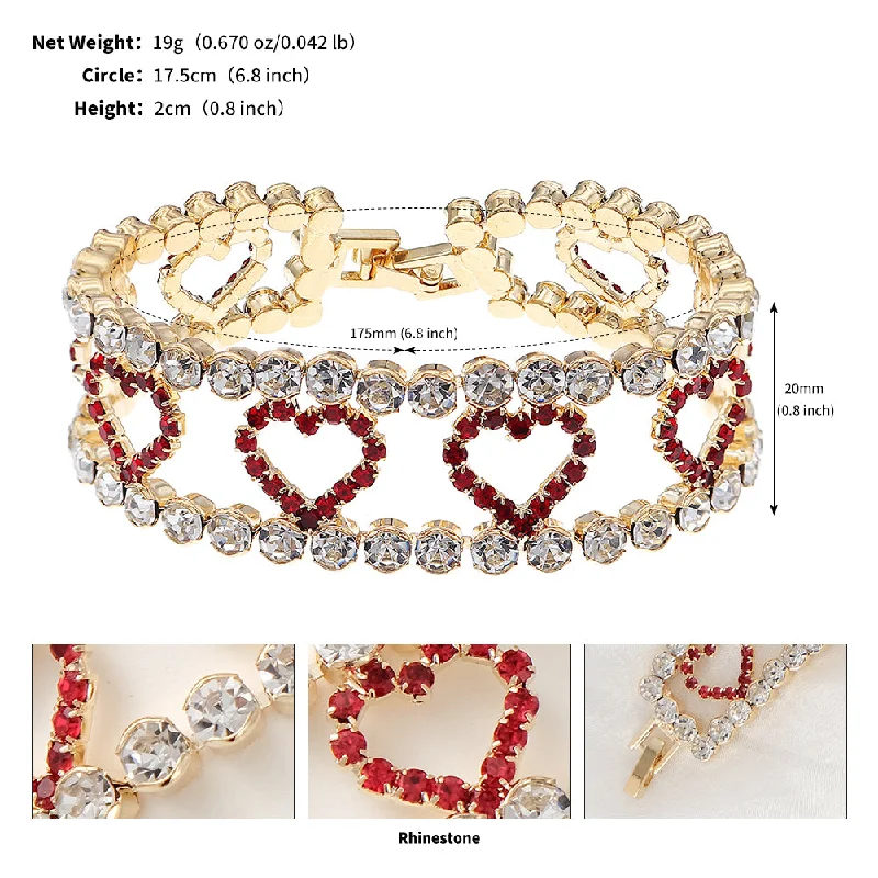 women's rope bracelets-Romantic Shiny Heart Shape Copper Plating Inlay Rhinestones Bracelets