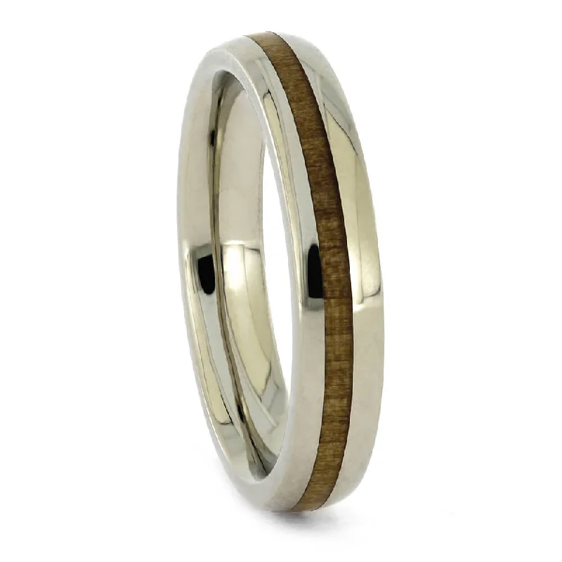 women's petite engagement rings-White Gold Wedding Band with Birch Wood Inlay