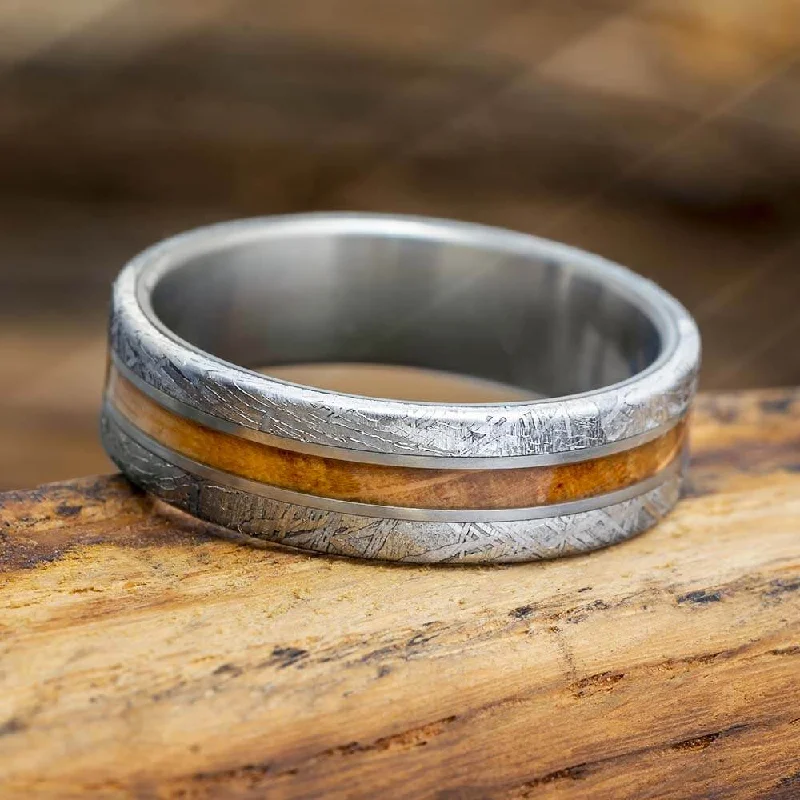 women's infinity rings-Whiskey Barrel Oak Men's Wedding Band With Meteorite