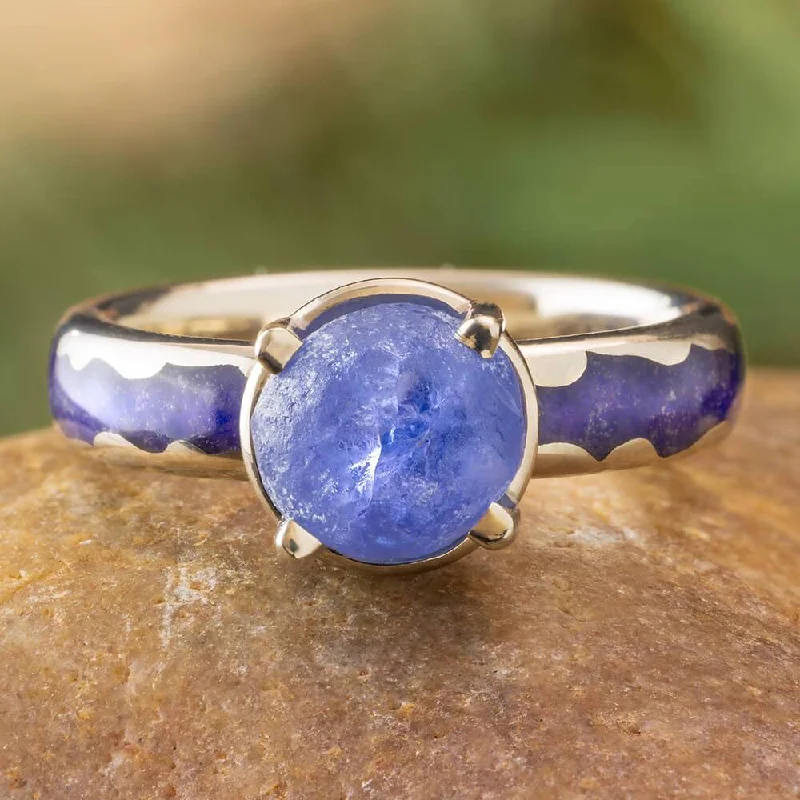 women's midi rings-Violet Engagement Ring with Amethyst Inlay and Rough Tanzanite