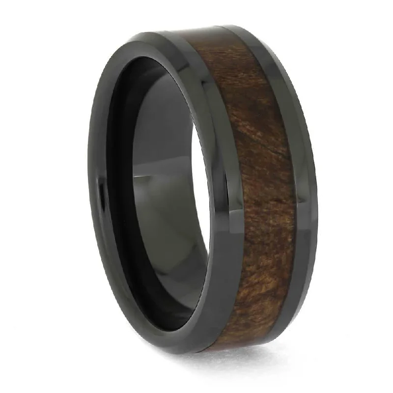 women's mixed metal engagement rings-Redwood Burl and Black Ceramic Wedding Band