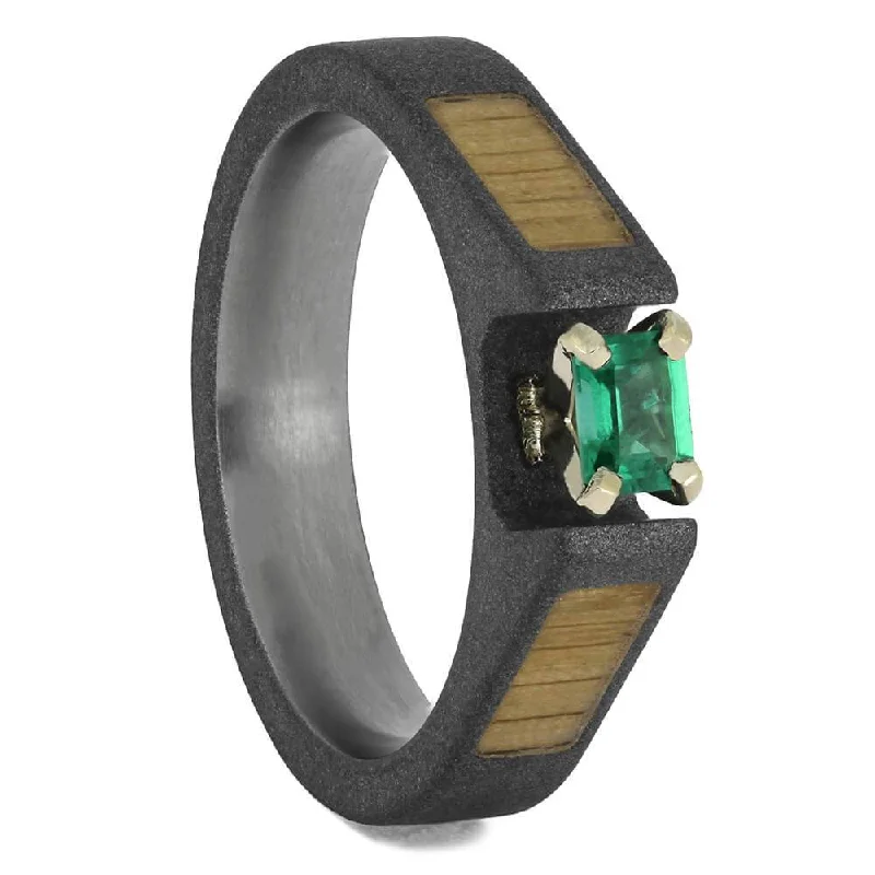 women's modern engagement rings-Emerald Engagement Ring with Oak Inlays