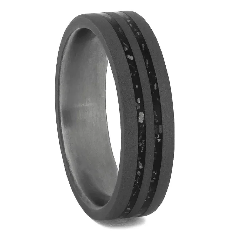 women's big engagement rings-Sandblasted Titanium Wedding Band with Black Stardust™ In Stock