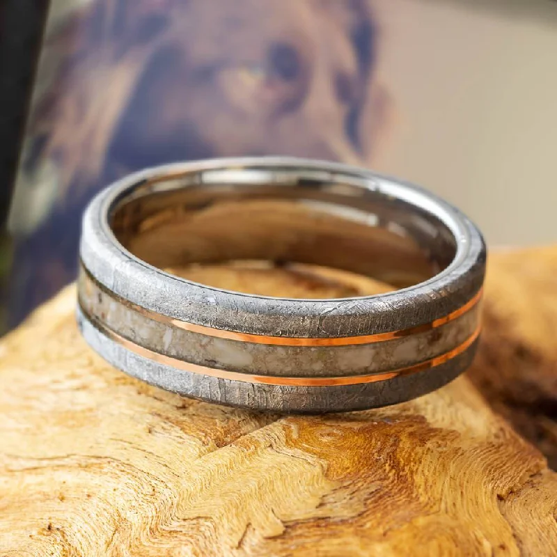 women's gemstone rings-Pet Memorial Ring with Meteorite and Rose Gold