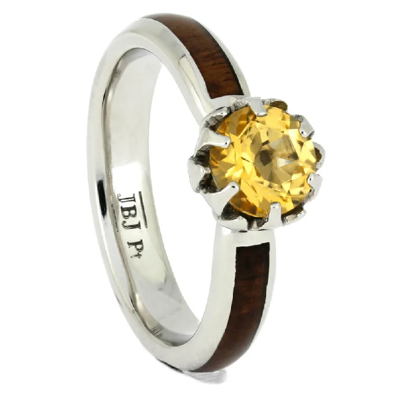 women's halo engagement rings-Platinum Engagement Ring with Honey Topaz