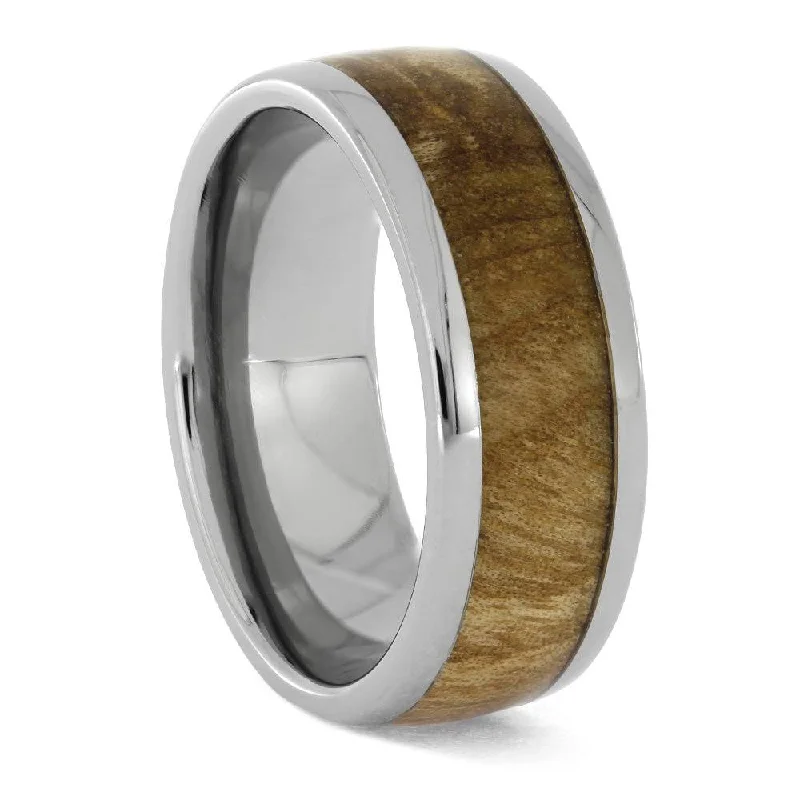 women's rose gold engagement rings-Black Ash Burl Wood Men's Wedding Band in Titanium