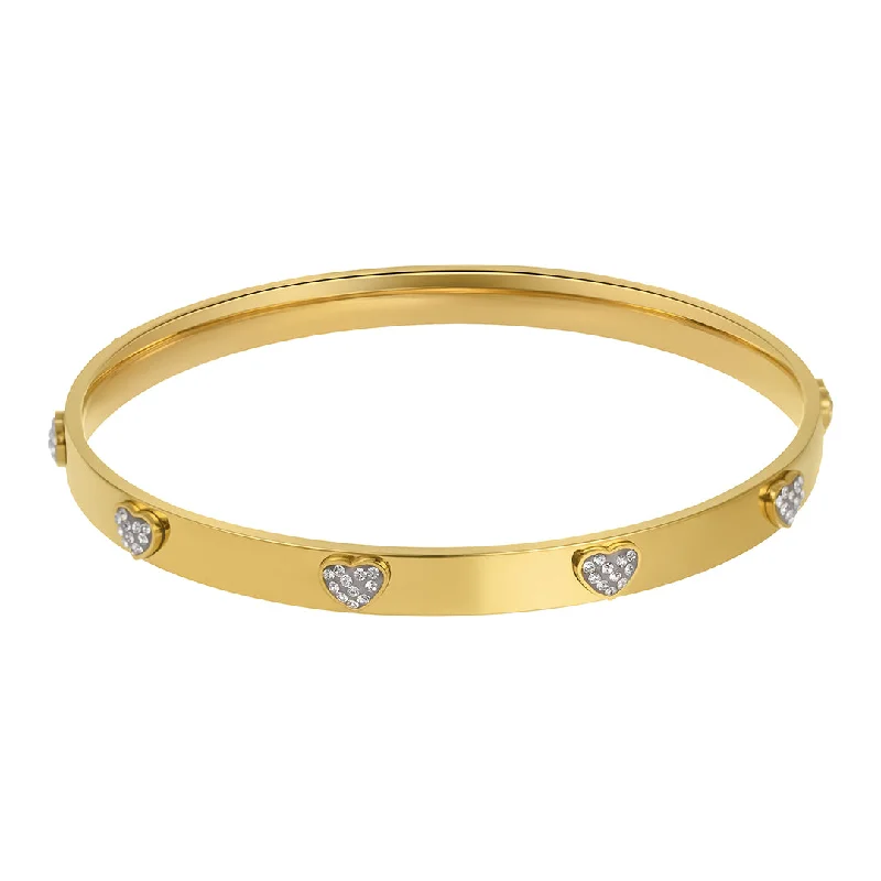 women's simple elegant bracelets-14k Gold Plated CZ Hearts Stacking Bangle