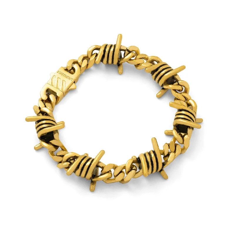 women's nature-inspired bracelets-9mm Barbed Wire Cuban Bracelet (Gold)