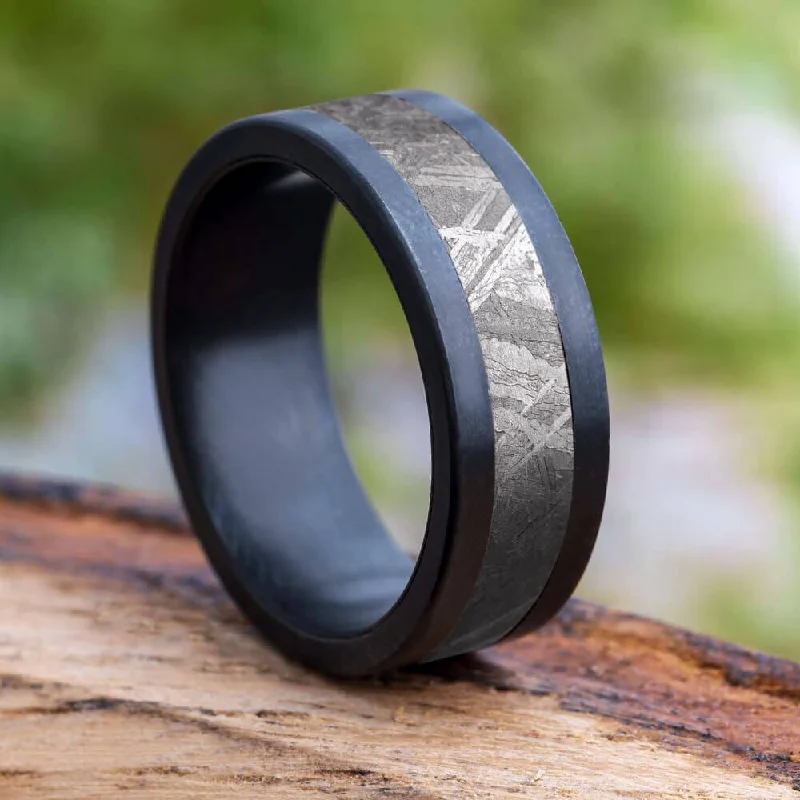 women's gothic rings-Meteorite & Black Zirconium Men's Wedding Band