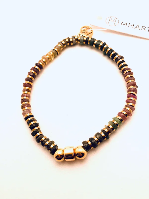 women's double-layer bracelets-Stretch Rainbow Gold Tourmaline Bracelet