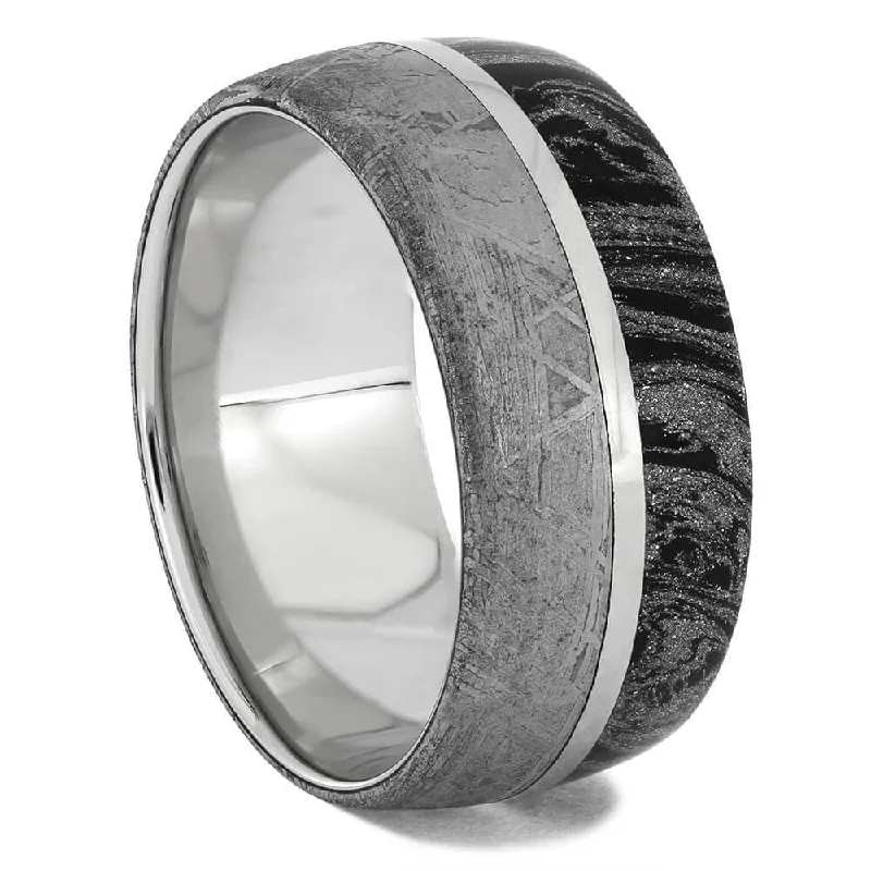 women's classic solitaire engagement rings-Meteorite Wedding Band with Black and White Mokume