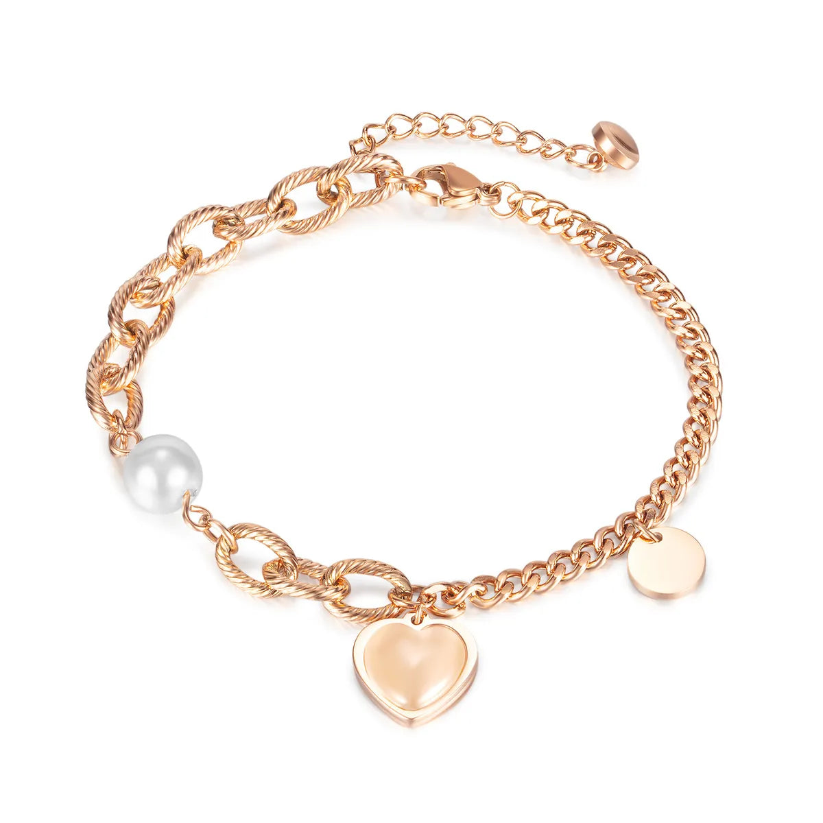 women's two-tone bracelets-Fashion Heart Shape Stainless Steel Artificial Pearl Bracelets Chain No Inlaid Stainless Steel Bracelets