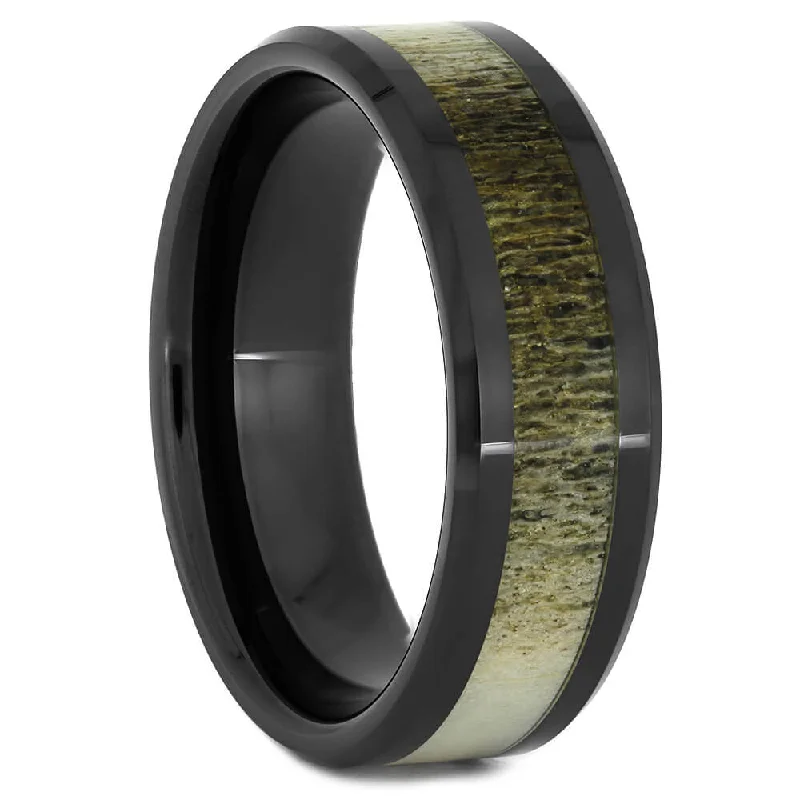 women's sun and moon engagement rings-Deer Antler Wedding Band in Black Ceramic