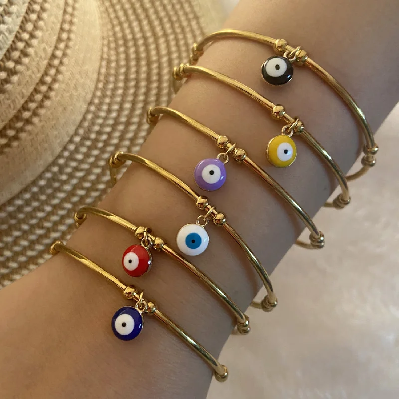 women's delicate chain bracelets-Simple Style Commute Round Eye Stainless Steel Enamel Cuff Bracelets