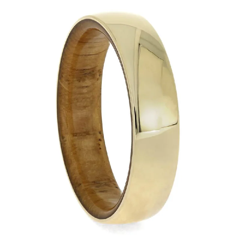 women's engraved engagement rings-Oak Wood Wedding Band with Yellow Gold Overlay