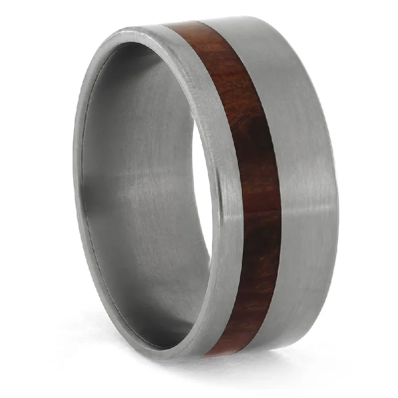 women's white sapphire engagement rings-Men's Titanium Wedding Band with Tulipwood